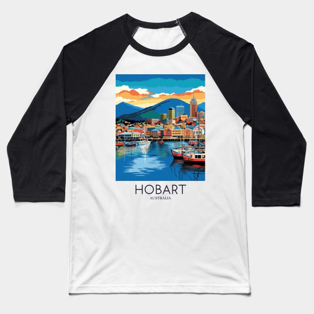 A Pop Art Travel Print of Hobart - Australia Baseball T-Shirt by Studio Red Koala